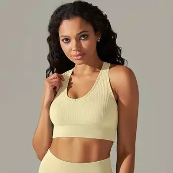 Nessaj бесшовный вязаный спортивный бюстгальтер женский жилет с пуш-ап для фитнеса и йоги сексуальный топ на бретелях для бега S чёрный