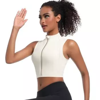 Nessaj без рукавов на молнии для йоги спортивный жилет женский фитнес-бюстгальтер однотонный бег тренировка майка S чёрный