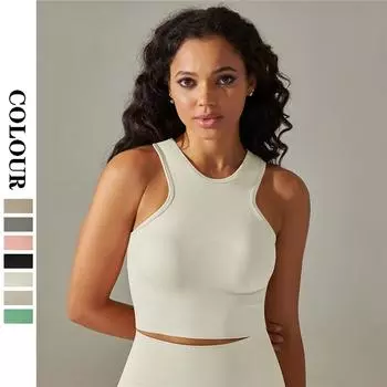 Nessaj без рукавов жилет для йоги женский спортивный бюстгальтер вязаный топ для бега и тренировок S чёрный