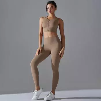 Nessaj Бюстгальтер на молнии для бега, спортивная одежда для женщин, одежда для йоги, леггинсы с высокой талией для фитнеса, одежда для тренировок S чёрный