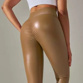 Nessaj Черные ПУ кожаные брюки женские леггинсы Bubble Butt бедра Push Up повседневные брюки XS чёрный