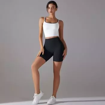 Nessaj Фитнес Костюмы Женские Тренировочные Костюмы Бюстгальтер С Перекрестным Вырезом На Спине Спортивные Шорты С Высокой Талией Летние Комплекты Для Йоги S чёрный/белый