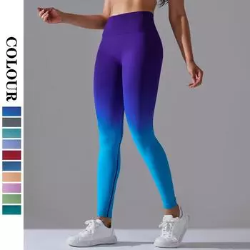 Nessaj, градиентные леггинсы для йоги с высокой талией, женские леггинсы для фитнеса, бесшовные вязаные эластичные колготки, брюки для велоспорта, подъема бедер S чёрный/озеро зеленый