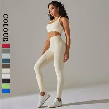 Nessaj комплект для йоги женские спортивные костюмы для спортзала леггинсы с высокой талией бесшовный бюстгальтер спортивный костюм для фитнеса тренировочная одежда S красный