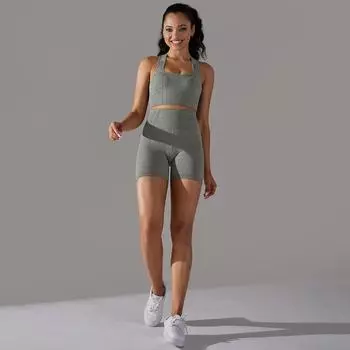 Nessaj комплект одежды для йоги женский бесшовный вязаный спортивный комплект однотонные шорты с открытой спиной нижнее белье для фитнеса спортивная одежда S слоновая кость
