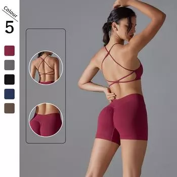 Nessaj Летняя спортивная одежда для йоги, женские бесшовные фитнес-костюмы, бюстгальтер с высокой талией, шорты для тренировок S чёрный