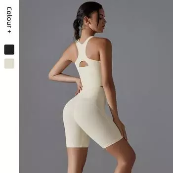 Nessaj однотонная спортивная одежда без рукавов персикового цвета, байкерские шорты с открытой спиной, жилет для фитнеса, комплект одежды для йоги для женщин S чёрный