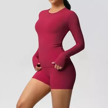 Nessaj однотонный комплект для йоги, женская одежда для тренировок, шорты с высокой талией, рубашки с длинным рукавом, спортивная одежда для фитнеса S розовый