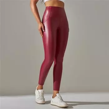 Nessaj PU кожаные леггинсы женские зимние теплые кожаные брюки тренажерный зал фитнес брюки S чёрный