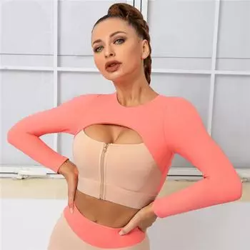 Nessaj Quick Dry Женская рубашка для йоги с длинным рукавом на молнии Тонкий фитнес-тренировки Бег Спортивный укороченный топ