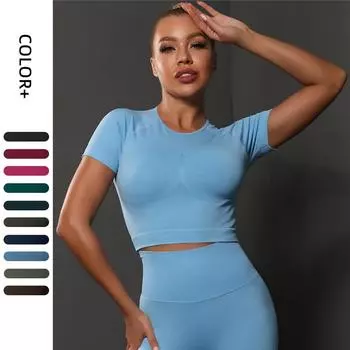 Nessaj с коротким рукавом, рубашки для йоги, женские спортивные укороченные топы для фитнеса, бесшовные быстросохнущие футболки для бега S чёрный