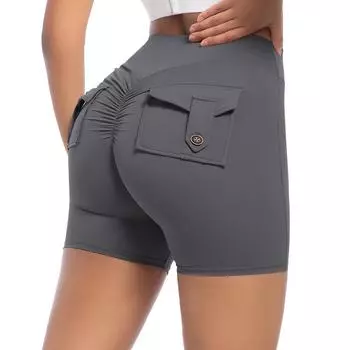 Nessaj спортивные шорты женские модные спортивные леггинсы для бега с высокой талией фитнес летние повседневные шорты с карманами S серебряный/серый