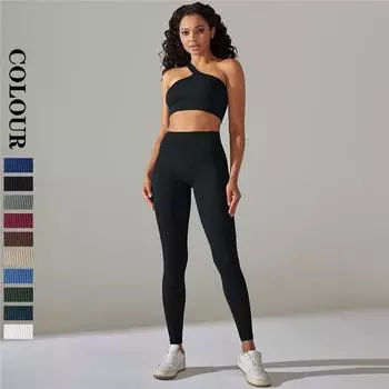 Nessaj спортивный комплект на одно плечо, комплект из двух предметов для йоги, брюки с подтяжкой бедер, фитнес-наряд, бюстгальтер пуш-ап, комплекты для тренировок