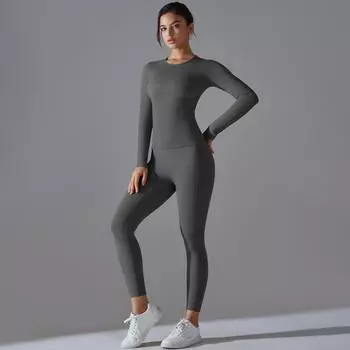 Nessaj Спортивный комплект с длинным рукавом, эластичный женский быстросохнущий комплект для йоги, комплект пуш-ап, леггинсы для бега, спортивная одежда для фитнеса