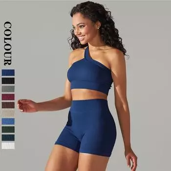 Nessaj тренировочные комплекты для женщин, спортивная одежда для фитнеса, бесшовные сексуальные спортивные бюстгальтеры на одно плечо, шорты с высокой талией, одежда для йоги