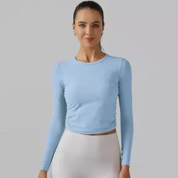 Nessaj Высокая стрейч йога с длинным рукавом однотонная футболка для тренировок и бега Топ для фитнеса и йоги S