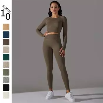 Nessaj вязаный бесшовный комплект для йоги с длинными рукавами, спортивные штаны с высокой талией, спортивный костюм для бега, одежда для фитнеса
