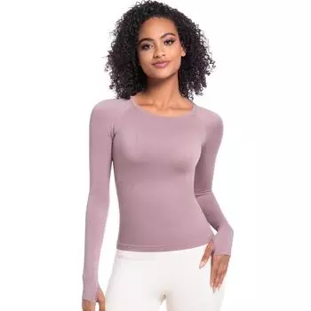 Nessaj Yoga Shirts With Thumb Hole Women Long Sleeve Sport Fitness Top Quick Dry Running T Shirt S белый