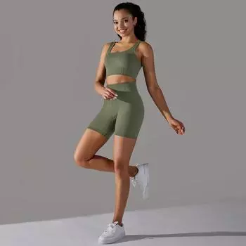 Nessaj Женская спортивная одежда без рукавов для бега на животе, короткие шорты для фитнеса, бесшовный комплект для йоги с высокой талией S слоновая кость