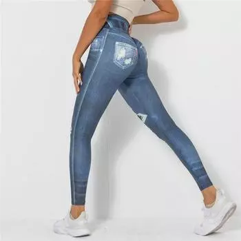 Nessaj Женские джинсы с имитацией искусственного принта Брюки с высокой талией Йога Спортивные леггинсы пуш-ап