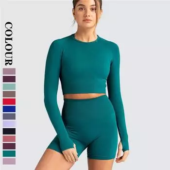 Nessaj женские комплекты для йоги бесшовные шорты с длинным рукавом фитнес-набор Duick спортивная одежда для сухого бега