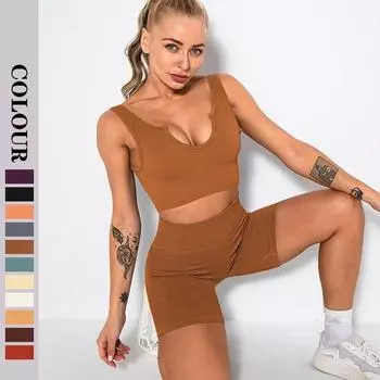 Nessaj Женские модные спортивные костюмы Жилет без рукавов для йоги и байкерские шорты Комплект спортивной одежды Одежда из двух предметов Домашний спортивный комплект для йоги