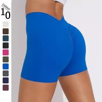 Nessaj женские персиковые шорты для йоги, тренажерный зал, фитнес, шорты с эффектом пуш-ап, быстросохнущие шорты с V-образной талией, одноцветные спортивные шорты S серебряный серый