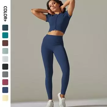 Nessaj женские рубашки на молнии наряды штаны для йоги с высокой талией фитнес-набор бесшовные быстросохнущие укороченные топы спортивная спортивная одежда