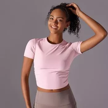 Nessaj Женские спортивные рубашки Летний бег Йога Топ Высокоэластичный фитнес с коротким рукавом S бледно-синий