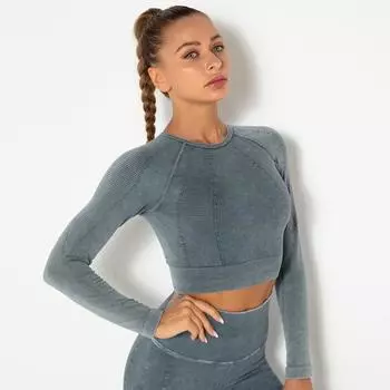 Nessaj женские спортивные топы быстросохнущие рубашки для йоги с длинными рукавами для тренажерного зала и фитнеса укороченный топ дышащие спортивные рубашки