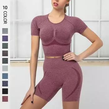 Nessaj женский бесшовный комплект для йоги быстросохнущая рубашка с коротким рукавом шорты для фитнеса спортивные костюмы