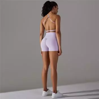 Nessaj женский комплект для тренажерного зала и фитнеса, шорты для йоги с карманами и подтяжкой бедер, спортивный бюстгальтер с перекрестным эффектом пуш-ап, спортивный бюстгальтер, тренировочный наряд XS чёрный