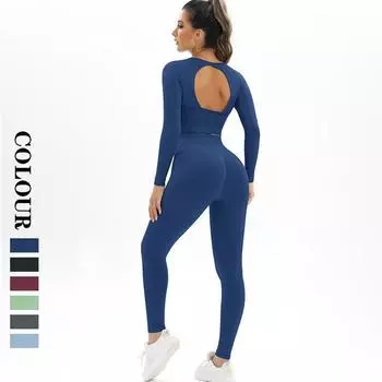 Nessaj женский спортивный костюм для фитнеса спортивный костюм с длинным рукавом укороченный топ бесшовные леггинсы спортивная одежда для тренировок