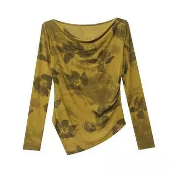 Нестандартная футболка женская с длинными рукавами и ворсовым воротником сетчатая рубашка осень и зима новая тонкая рубашка сетчатый топ S