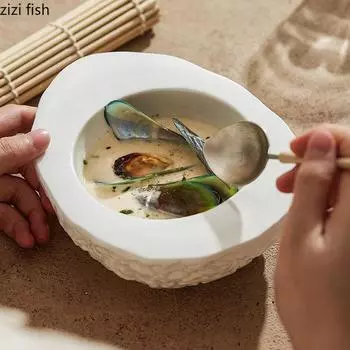 Нестандартная керамическая миска Суповая тарелка Десертная миска Обеденные тарелки Фруктовая тарелка Салатницы Сервировочные тарелки Миски для лапши Поднос для суши