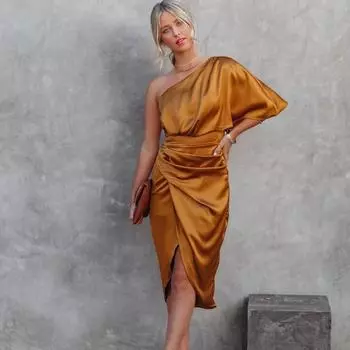 Нестандартная одно плечо юбка-комбинация однотонное праздничное платье короткое вечернее платье для свидания s оранжевый