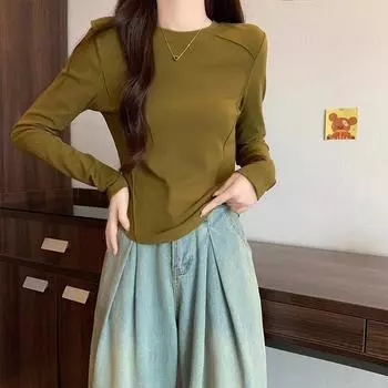 Нестандартная резинка на талии для женщин на осень и зиму, немецкий бархат, утолщенный в иностранном стиле, внутренняя часть с короткой узкой футболкой с длинными рукавами S