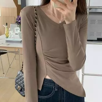 Нестандартная рубашка с длинными рукавами для женщин, весна и осень, новый стиль, уникальный, неповторимый и высококачественный, топ с V-образным вырезом для горячей девушки Pure Lust S