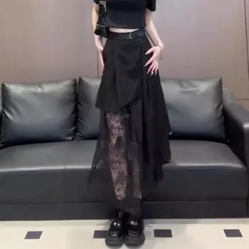 Нестандартная юбка с завязками-бабочками, цветочная юбка с завязками на завязках, юбка-трапеция в стиле девчонки небольшого роста с высокой талией S чёрный