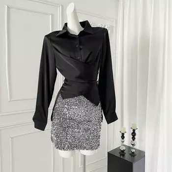 Нестандартная женская рубашка с длинными рукавами и плиссированным верхом на талии в стиле шоппинга, корейская модная женская одежда S белый