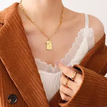 Нестандартное ожерелье с квадратным кулоном в виде портрета, мужские и женские модели, хип-хоп титановая сталь позолоченная крестообразная цепочка