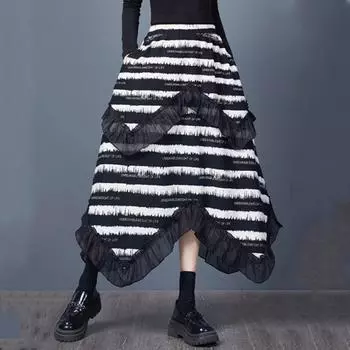 Нестандартные большие размеры Высокая талия винтажная полосатая весна осень повседневная свободная длинная для женщин юбки женская юбка