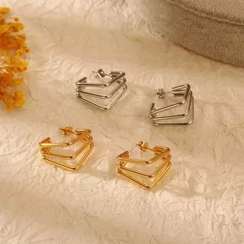 Нестандартные серьги Геометрические серьги-гвоздики с тремя проволочками Золотые титановые стальные точечные персонализированные простые серьги 18K