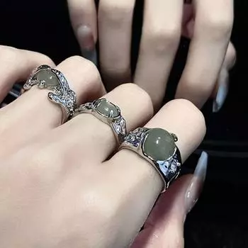 Нестандартные винтажные ювелирные изделия французское плиссированное регулируемое кольцо на палец зеленое открытое кольцо подарок девушке 01