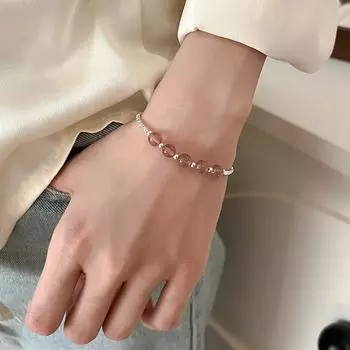 Нестандартный сломанный серебряный браслет в национальном стиле с клубничным кристаллом, женский легкий роскошный нишевый изысканный ретро-украшения