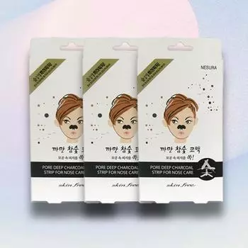 Nesura Skin Free Black Charcoal Nose Pack 8 Sheets x 3 Cans, 3 Pieces