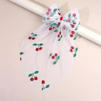 Net Bow Hair Clip Cherry Print Tulle Ribbon Barrette large Big Bownot Ponytail Hairpin Women Girls Headwear Accessories Gift