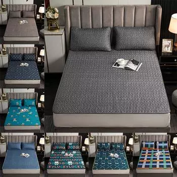 НЕТ Наволочка Наматрасник Толстая стеганая простыня с модным принтом Постельные принадлежности Queen King Нескользящая простыня Пылезащитный чехол 90X200CM