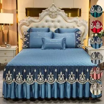 (Нет наволочки) Домашний текстиль Принцесса Кружевное стеганое покрывало Покрывало Роскошные юбки для кровати Кружевная юбка для кровати Простыня