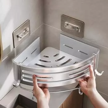 Нет необходимости сверлить стены для установки Алюминиевая полка для ванной Полки Подставка для шампуня Держатель для хранения Кухонный органайзер Настенная полка